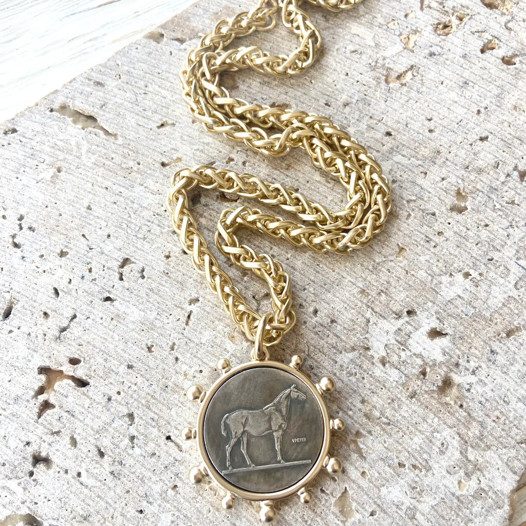 Matte Gold Horse French Bee Coin Necklace Boutique - Preorder Now