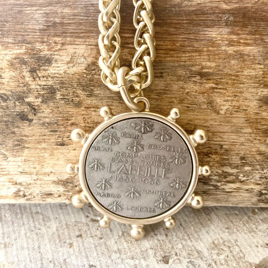 Matte Gold Horse French Bee Coin Necklace Boutique - Preorder Now
