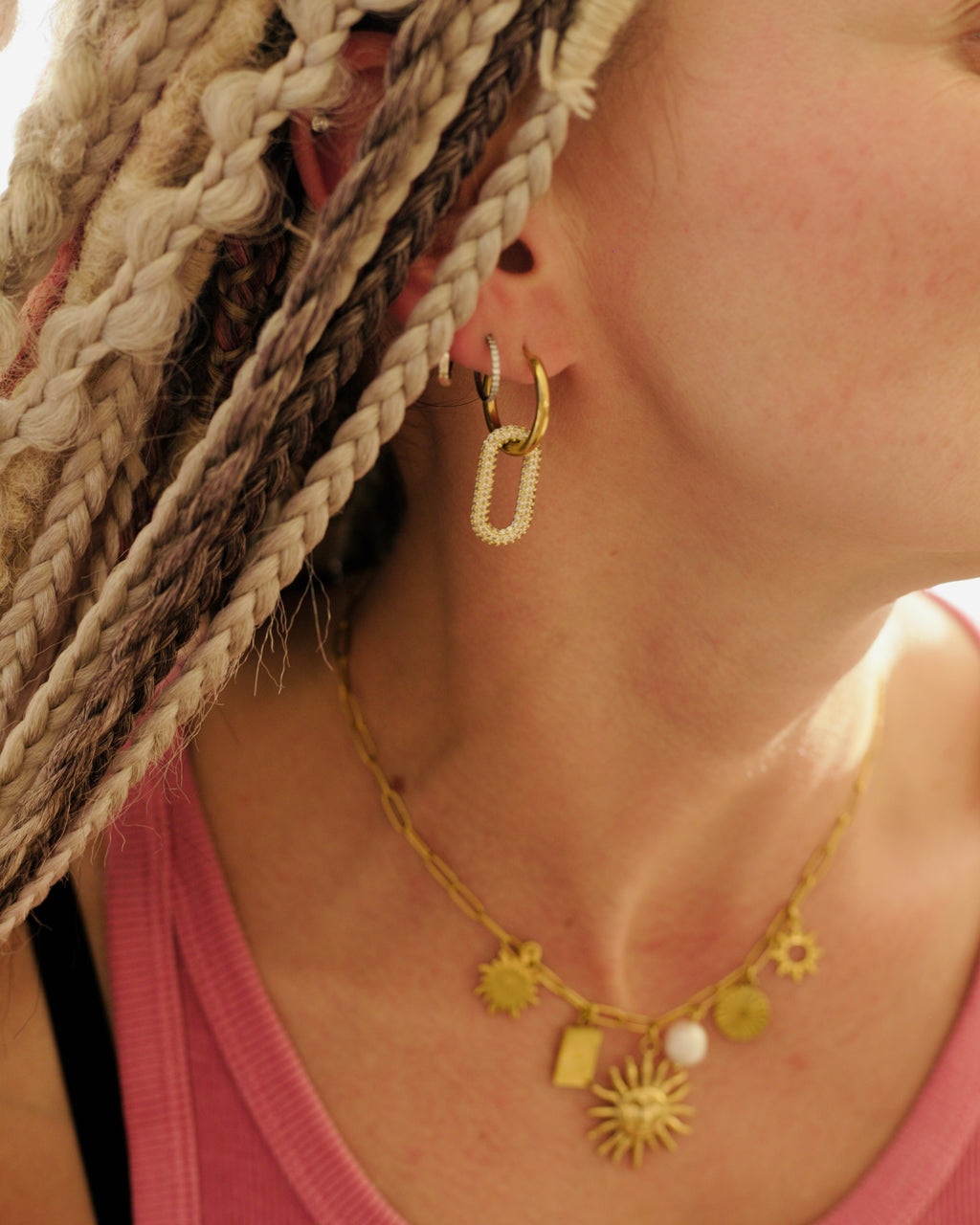 Crystal Pendant Oval Stainless Steel Earrings in Gold - Preorder Now