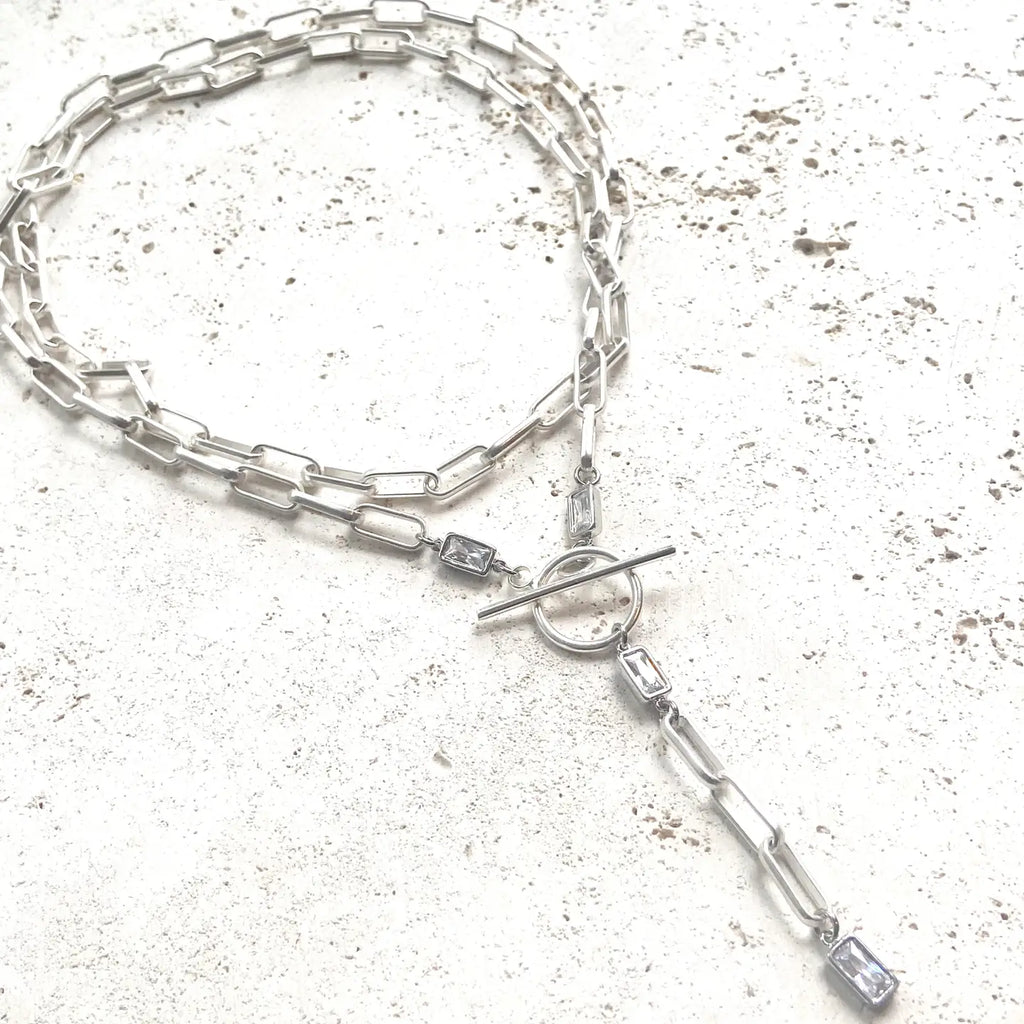 Paperclip Wraparound Statement Necklace Boutique in Matte Silver