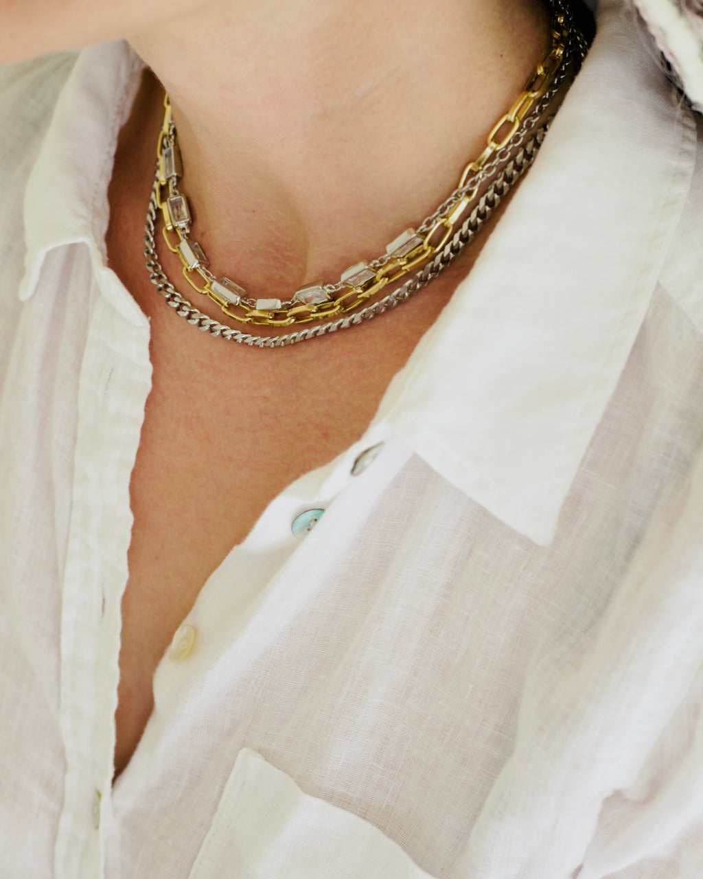 Mixed Metal Non Tarnishing Edgy Glam Necklace