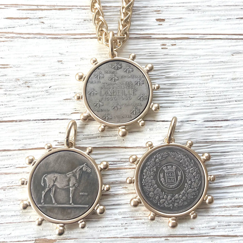 Matte Gold Horse French Bee Coin Necklace Boutique - Preorder Now