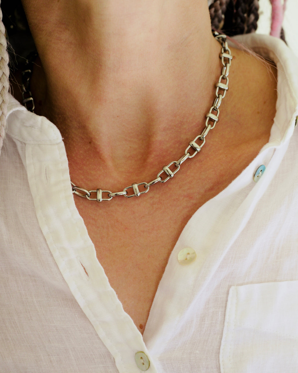 Equestrian Linked Chain Layering Necklace in Silver