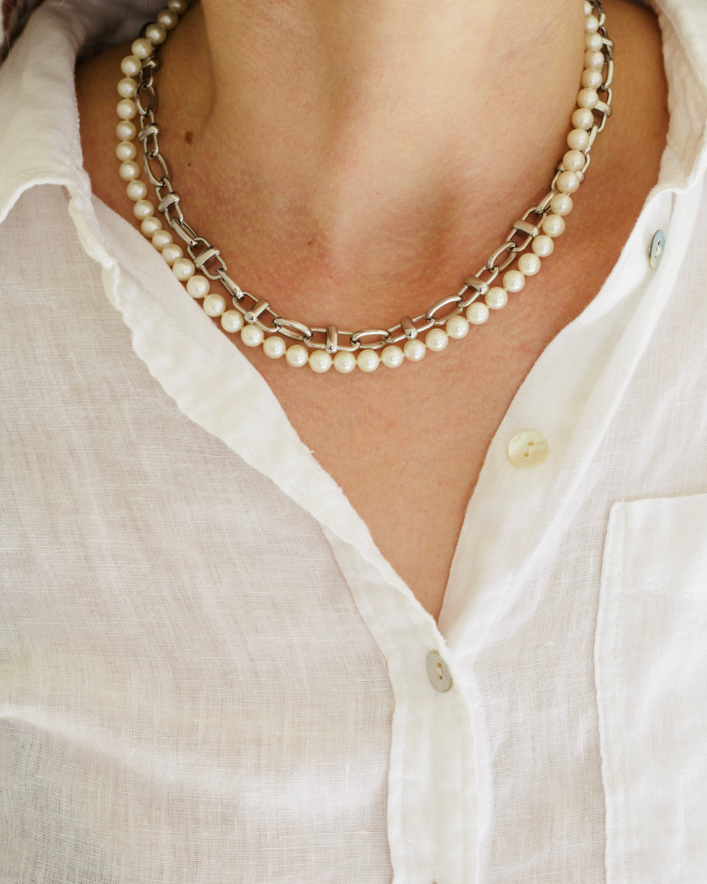 Equestrian Linked Chain Layering Necklace in Silver