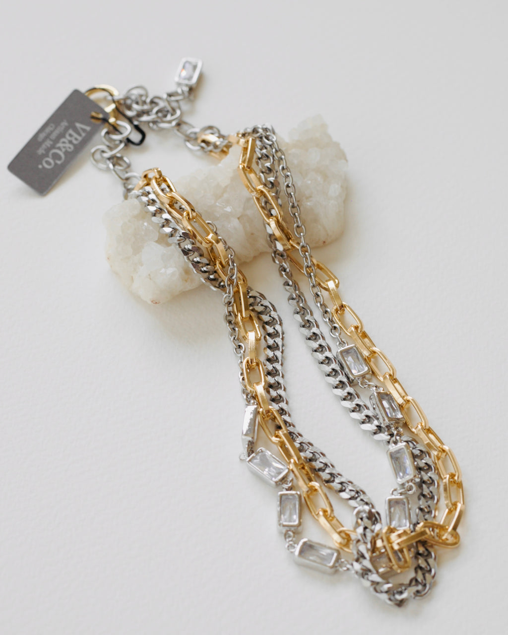 Mixed Metal Non Tarnishing Edgy Glam Necklace
