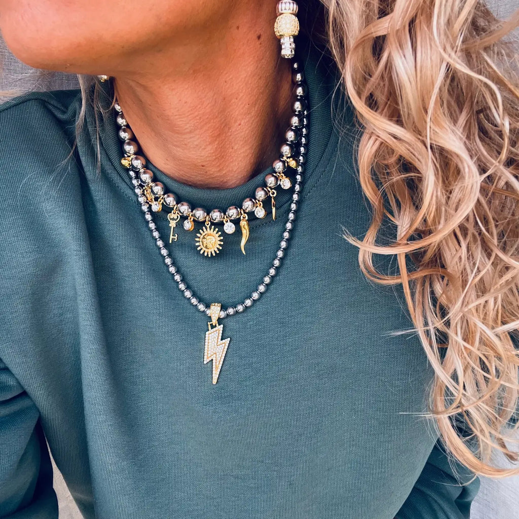 Silver and Gold Details Hematite Beach Charm Necklaces - Preorder Now