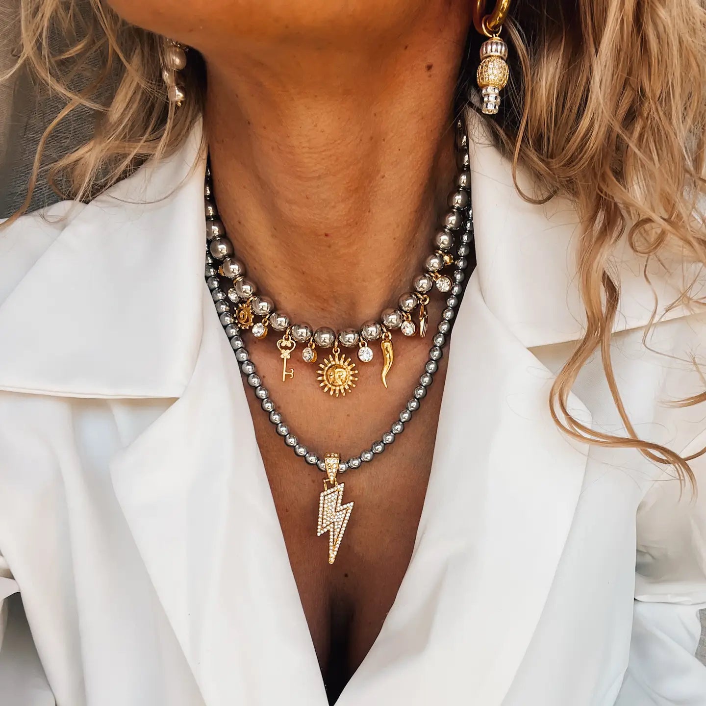 Silver and Gold Details Hematite Beach Charm Necklaces - Preorder Now