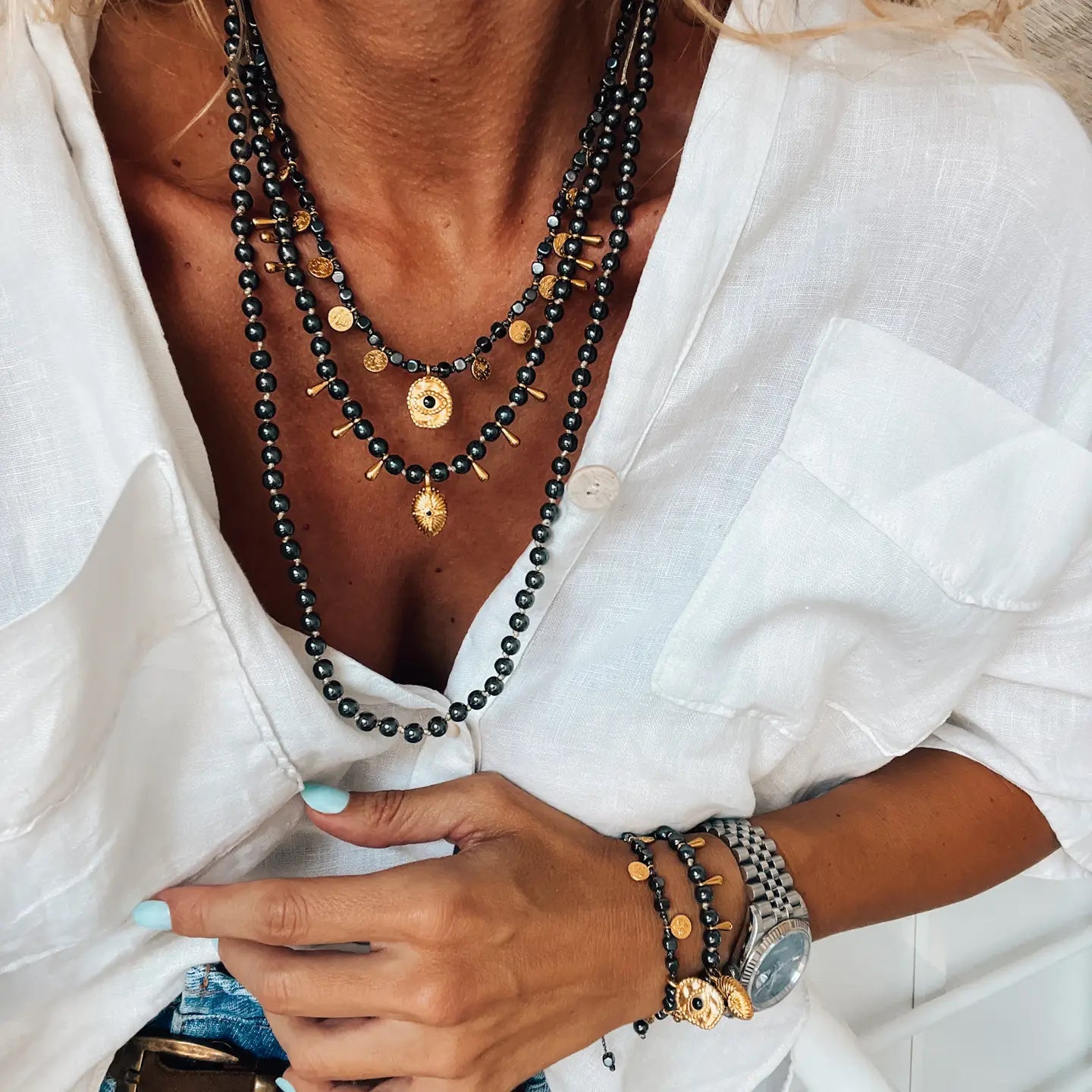 Black Hematite Beads Necklaces Handwoven with Knots - Preorder Now