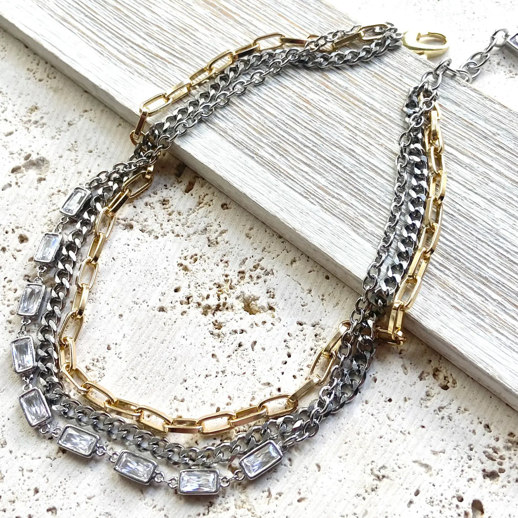 Mixed Metal Non Tarnishing Edgy Glam Necklace