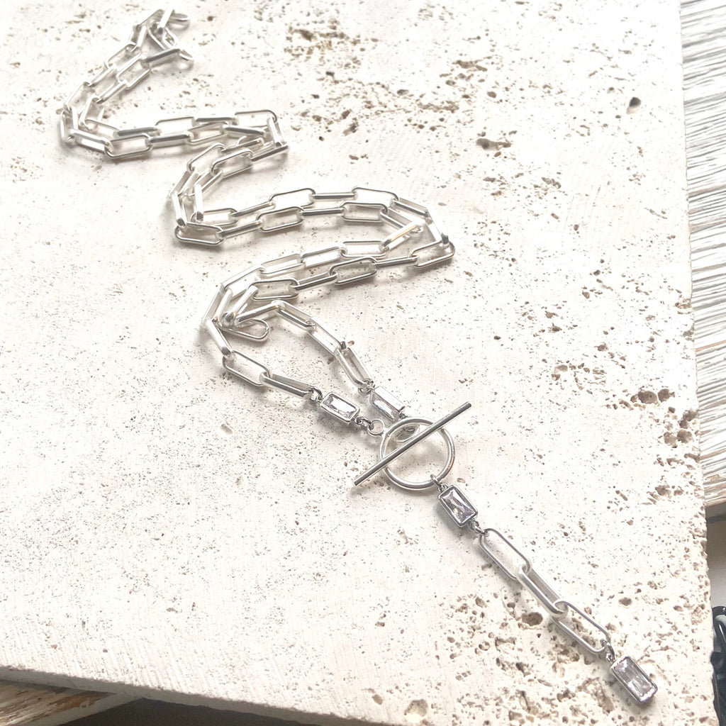 Paperclip Wraparound Statement Necklace Boutique in Matte Silver