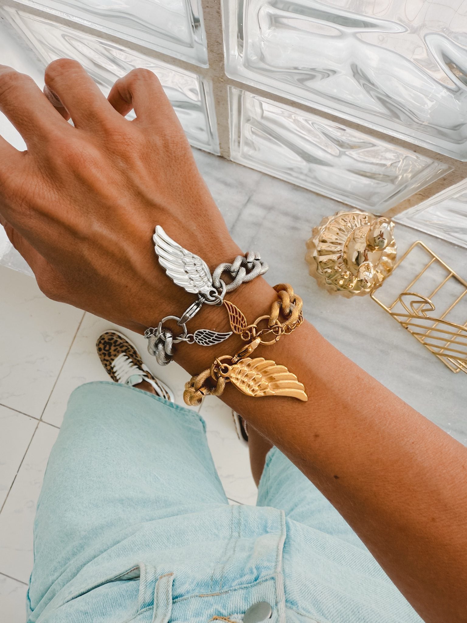 Chunky Chain Bracelets with Angel Wings in Gold and Silver - Preorder Now