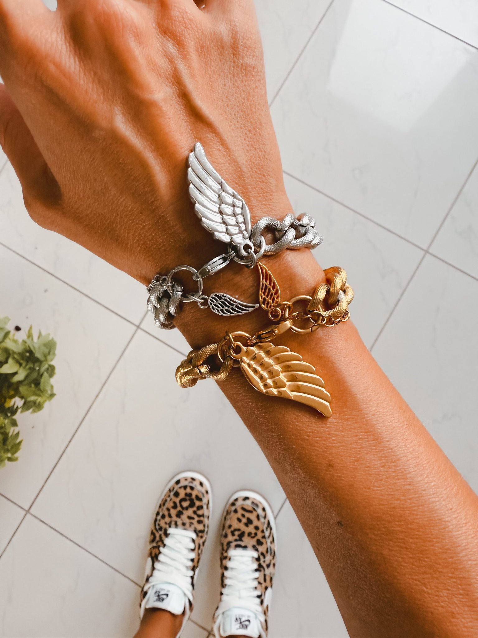Chunky Chain Bracelets with Angel Wings in Gold and Silver - Preorder Now