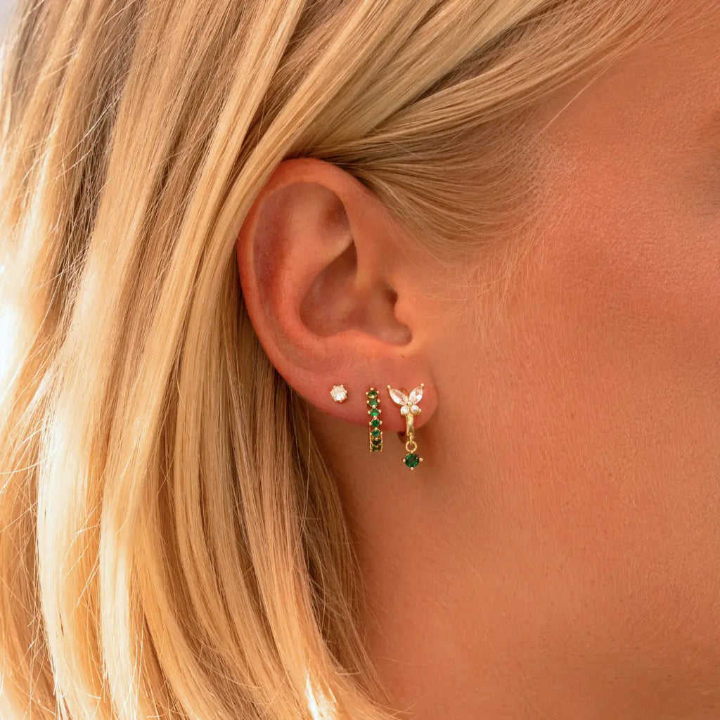 Serene Butterfly CZ Hoop Earrings in Green and Gold - Preorder Now