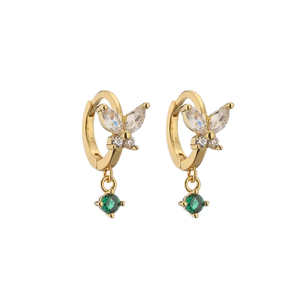 Serene Butterfly CZ Hoop Earrings in Green and Gold - Preorder Now