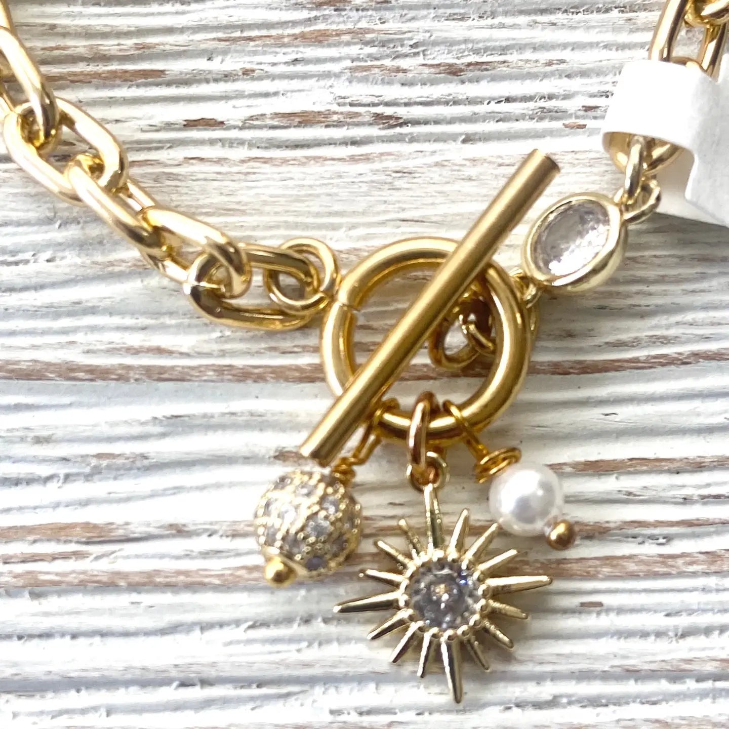 Chunky Gold Boutique Chain Bracelet with Sun and Pearls - Preorder Now