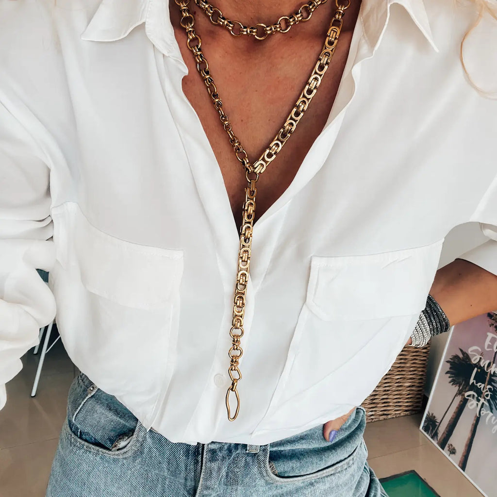 Gold Chunky Chain Choker and Lariat Necklace - Preorder Now