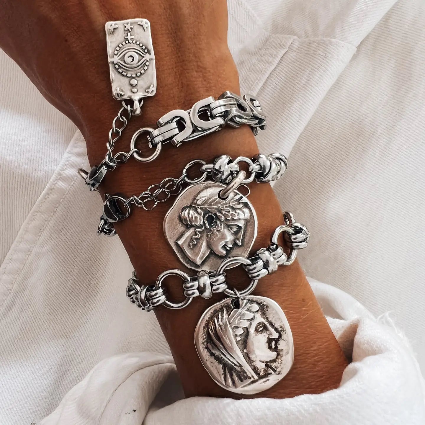Silver Statement Chunky Chain Bracelet Classical Coin Charm - Preorder Now
