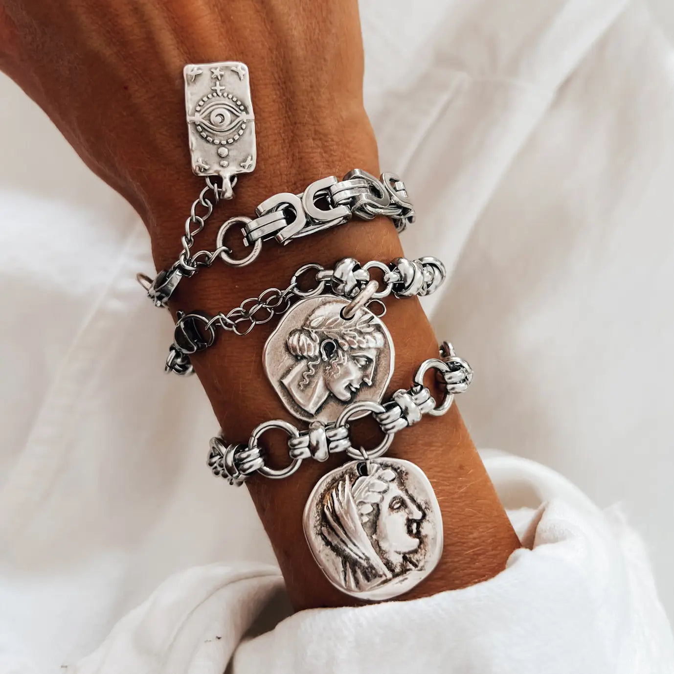 Silver Statement Chunky Chain Bracelet Classical Coin Charm - Preorder Now
