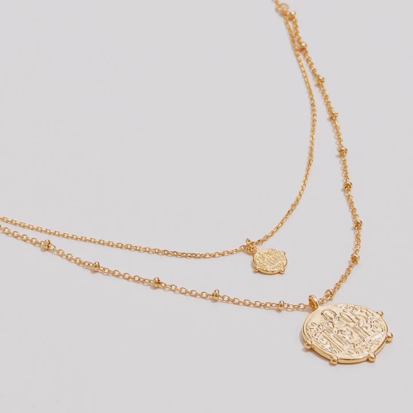 Layered Gold Necklace with Textured Coin Pendants - Preorder Now