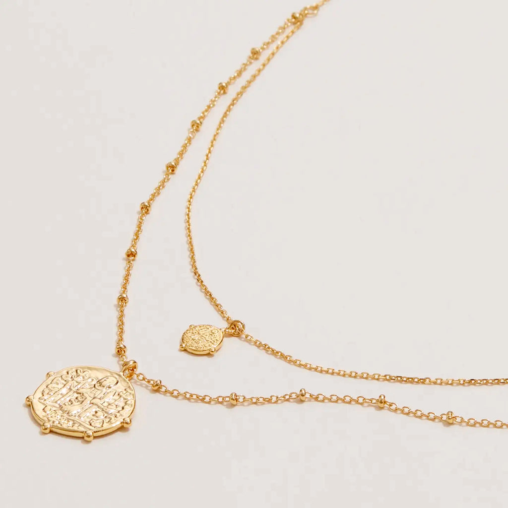 Layered Gold Necklace with Textured Coin Pendants - Preorder Now