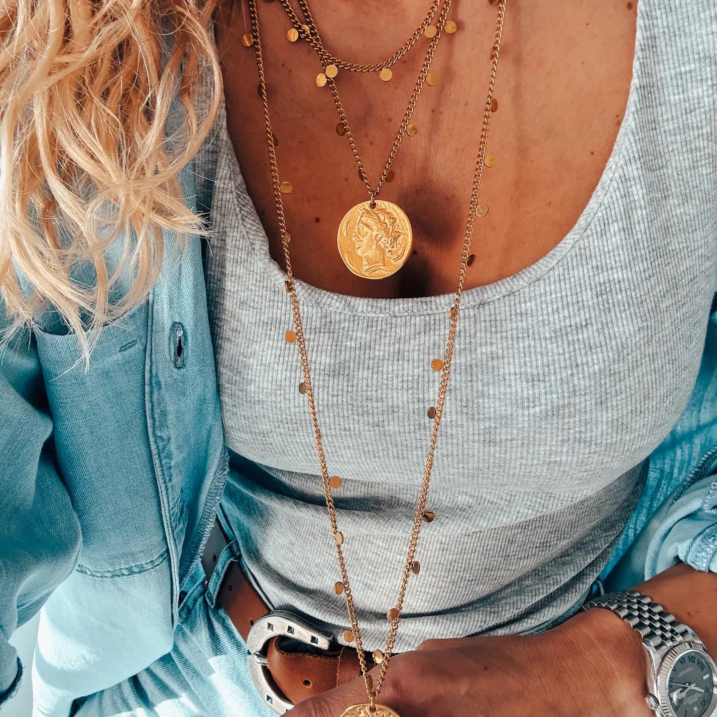 Gold Layer Chain Necklaces with Large Ancient Coin - Preorder Now