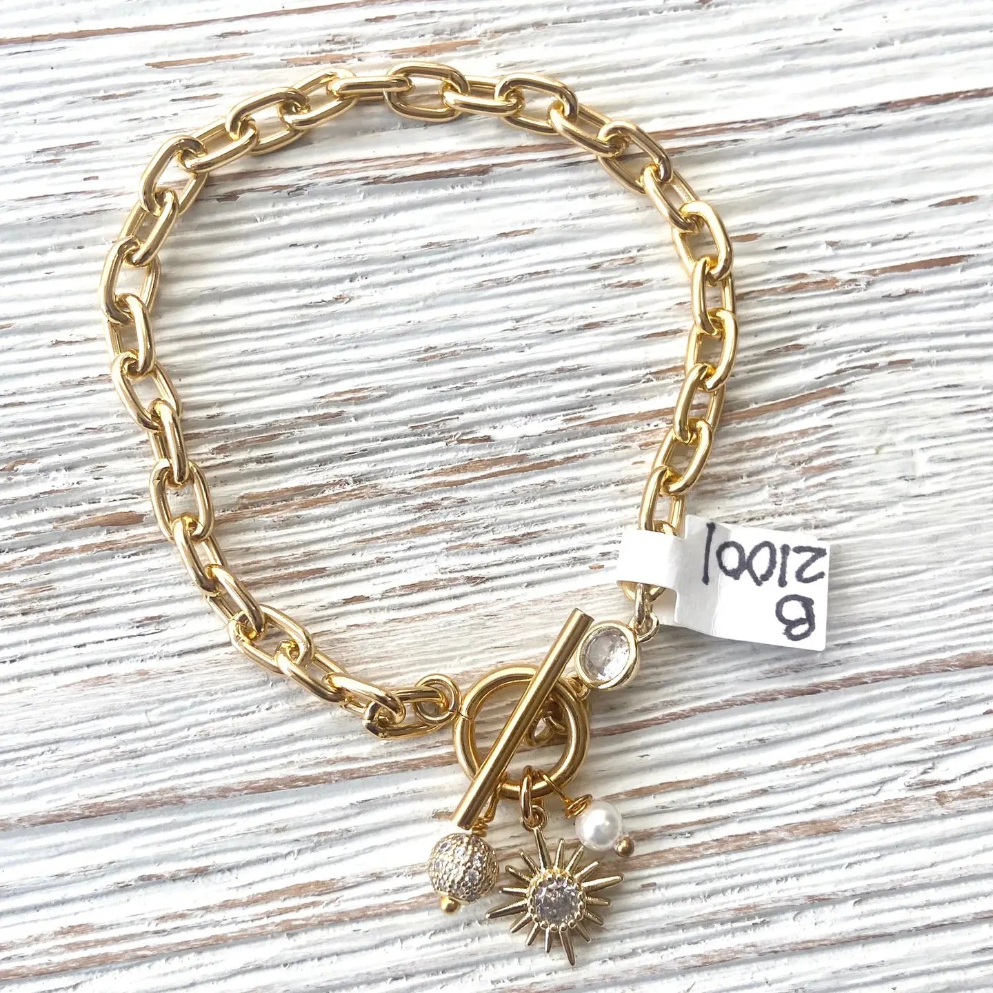 Chunky Gold Boutique Chain Bracelet with Sun and Pearls - Preorder Now