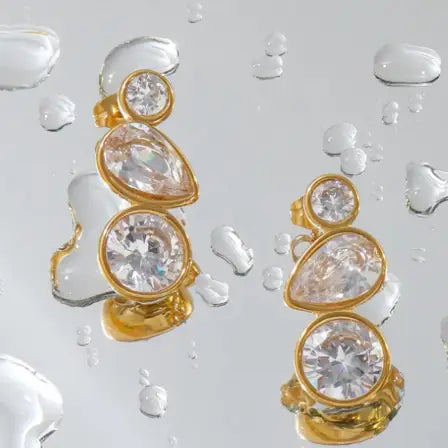 Organic Diamond Drop Cz Earrings in 18K Gold - Preorder Now