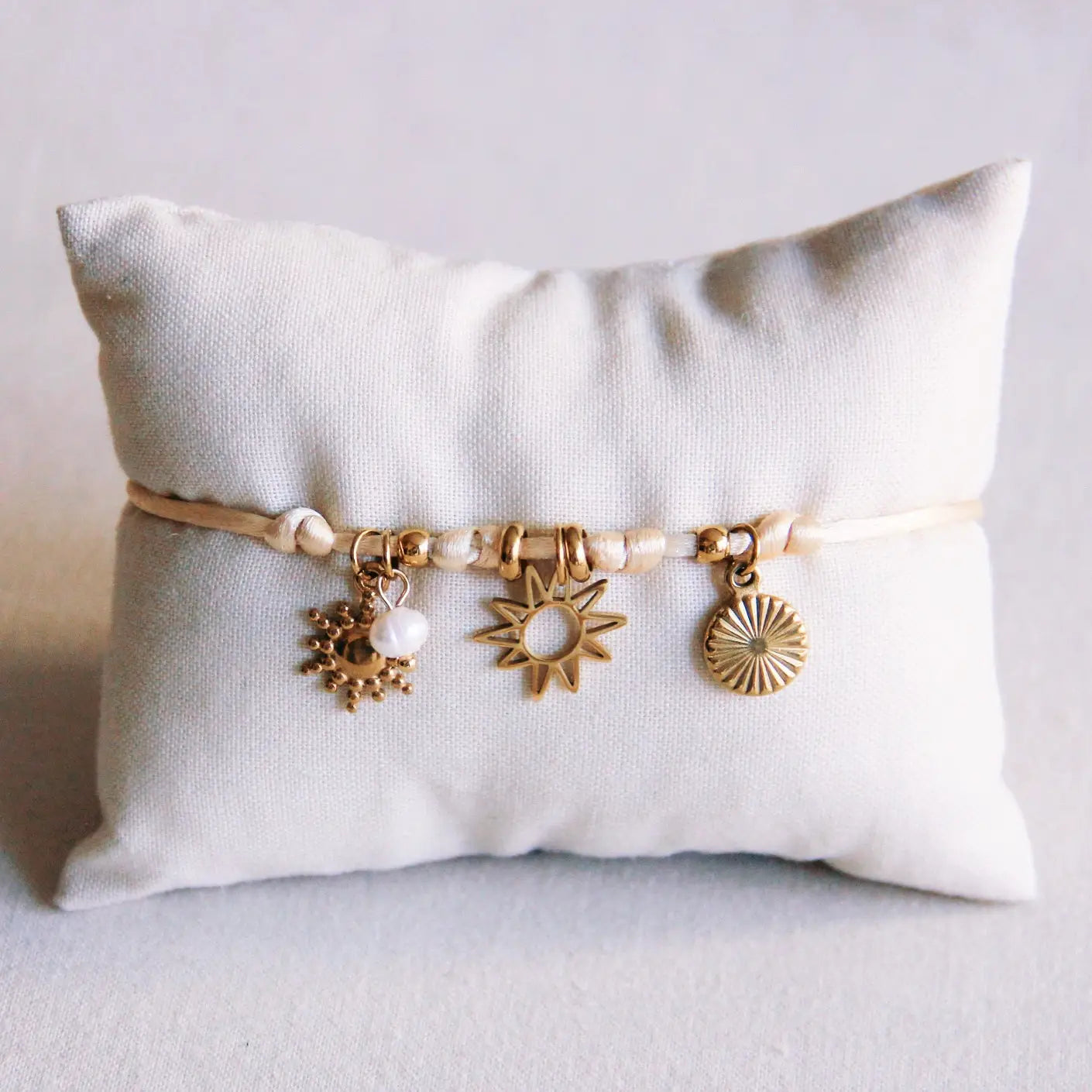 Satin Charm Bracelet with Sun and Mini Pearl - Preorder Now