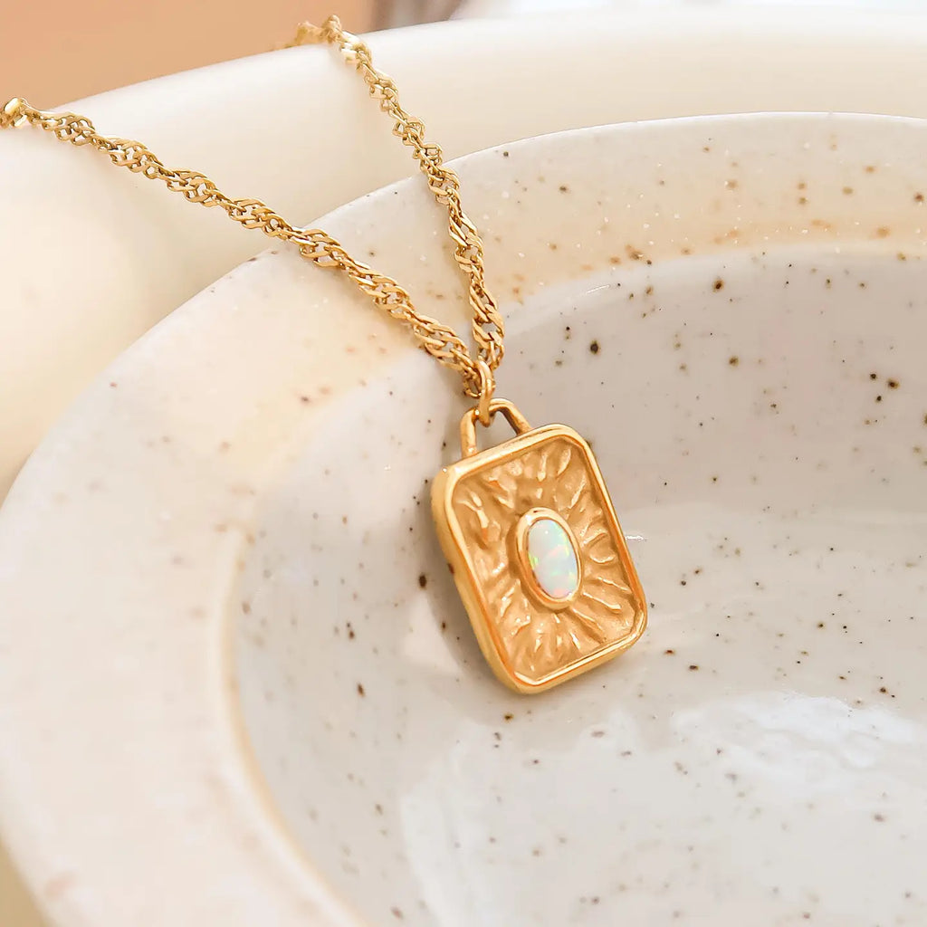 Elaine 18K Non-Tarnish Rectangle Stone Sun Necklace - Preorder Now