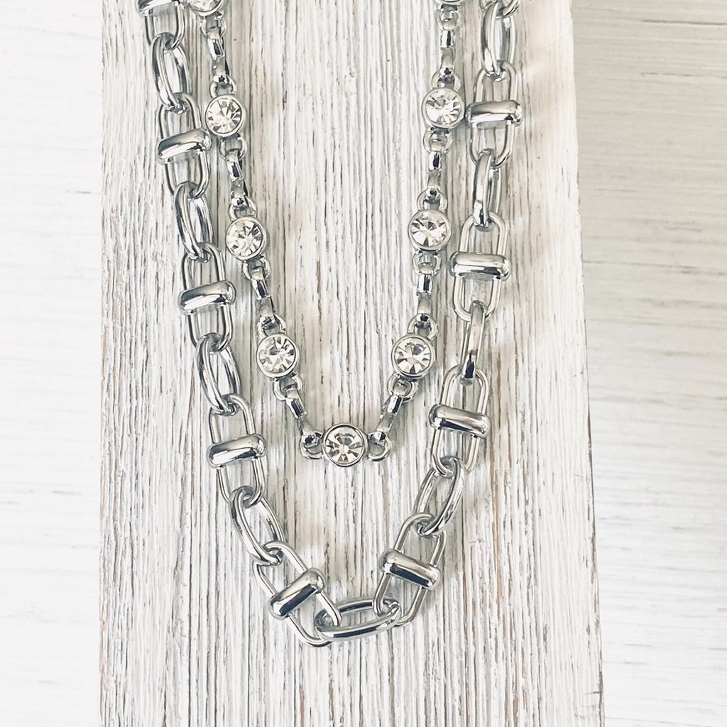 Equestrian Linked Chain Layering Necklace in Silver