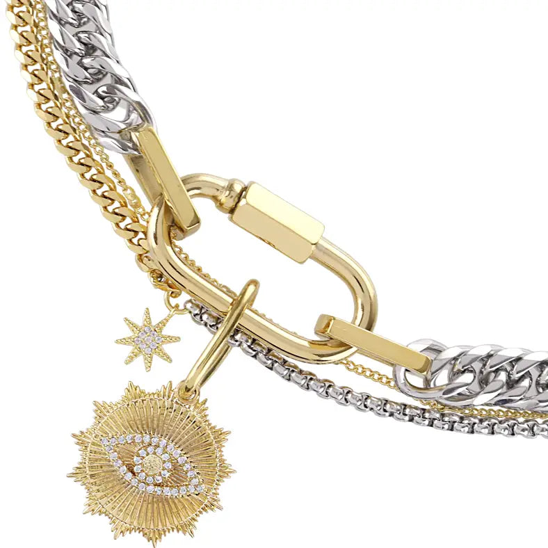 Evil Eye Carabiner 2 in 1 Three Stand Necklace - Preorder Now