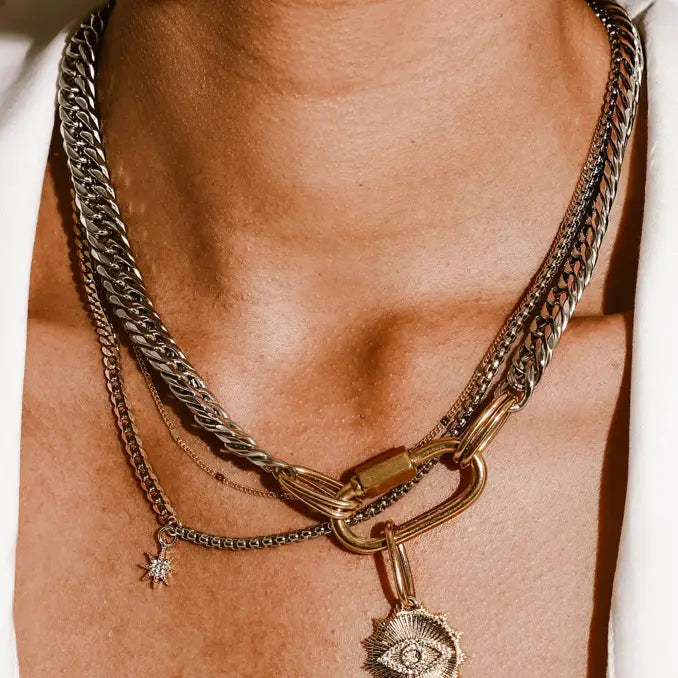 Evil Eye Carabiner 2 in 1 Three Stand Necklace - Preorder Now
