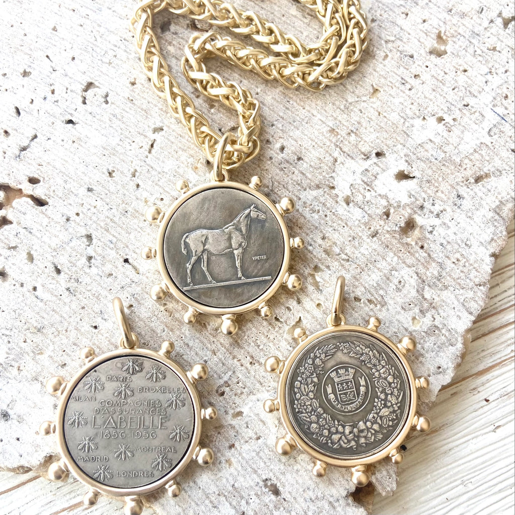 Matte Gold Horse French Bee Coin Necklace Boutique - Preorder Now
