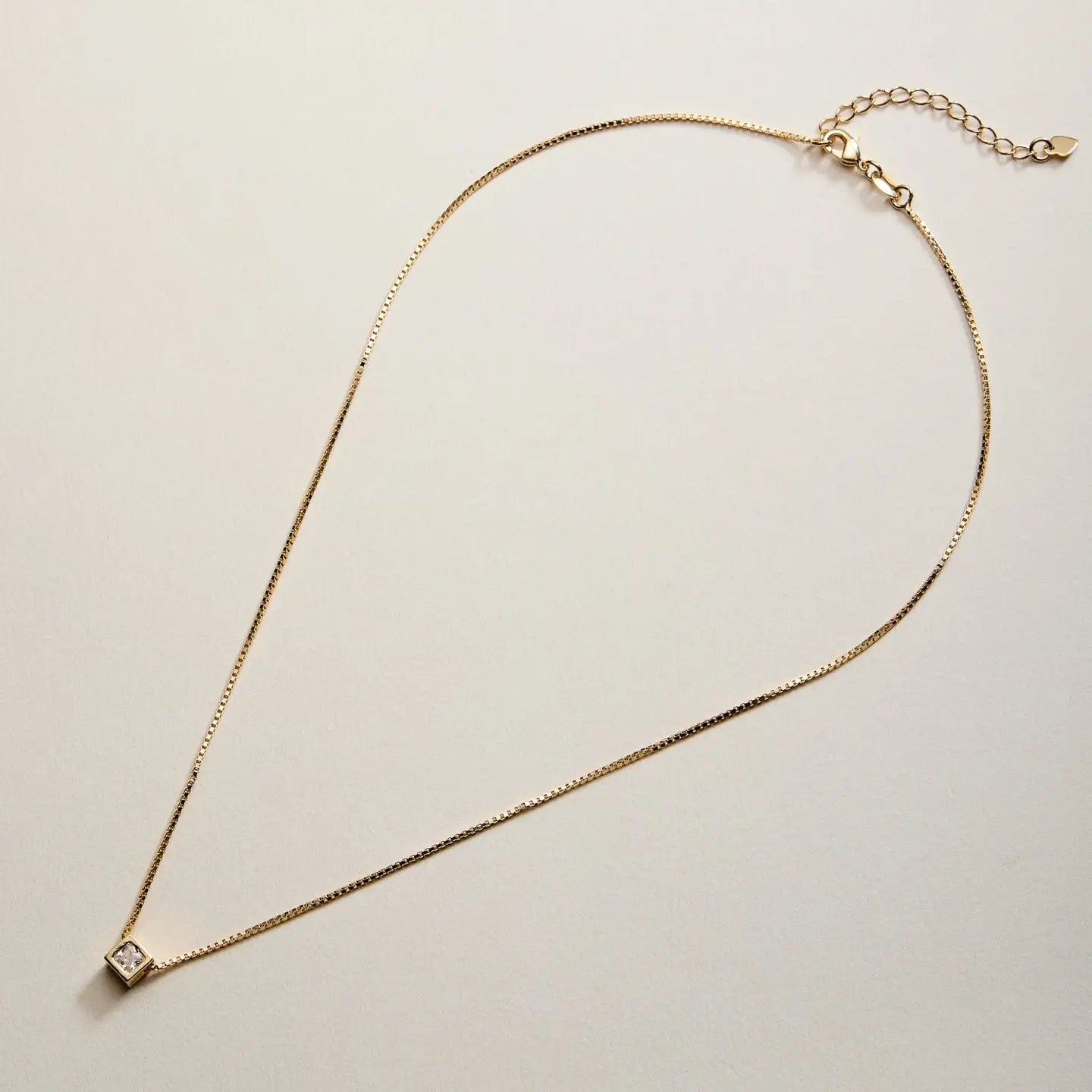 Gold Filled Box Chain Necklace with Geometric Cube Pendant - Preorder Now