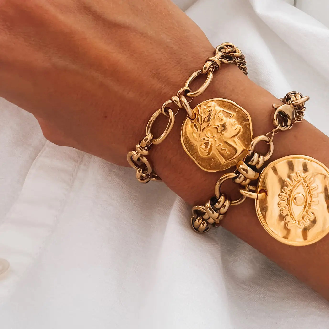 Gold Chunky Chain Bracelets with Coins - Preorder Now