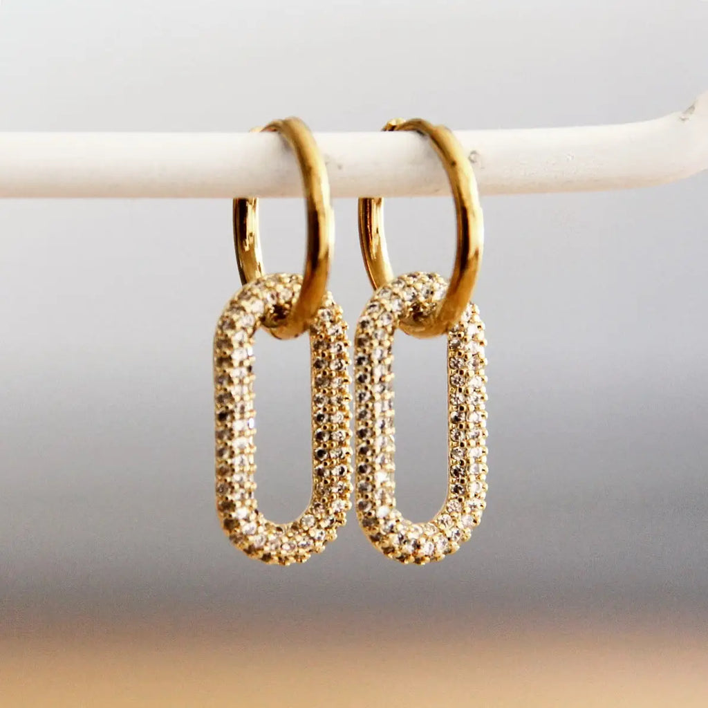 Crystal Pendant Oval Stainless Steel Earrings in Gold - Preorder Now