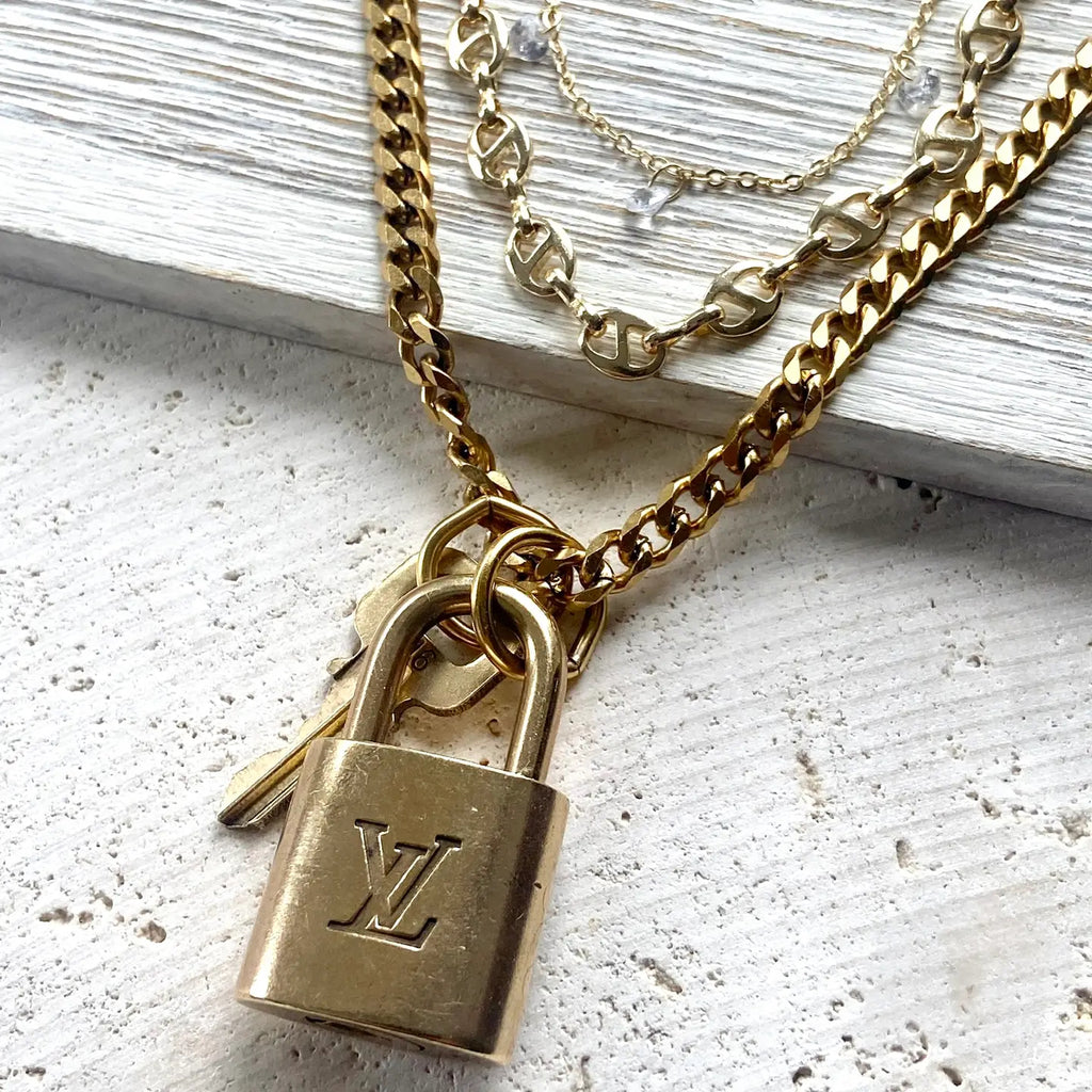 Louis Vuitton Lock Necklace Repurposed Upcycled Genuine LV in Gold - Preorder Now
