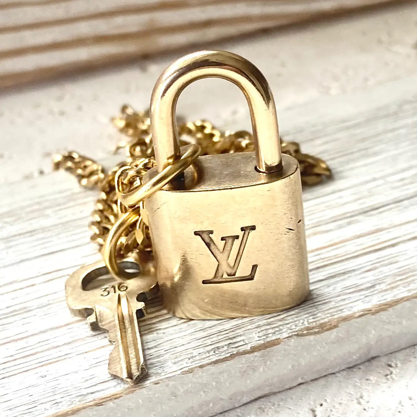 Louis Vuitton Lock Necklace Repurposed Upcycled Genuine LV in Gold - Preorder Now