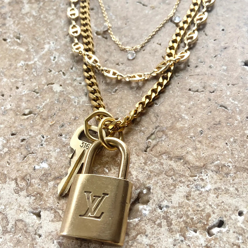 Louis Vuitton Lock Necklace Repurposed Upcycled Genuine LV in Gold - Preorder Now