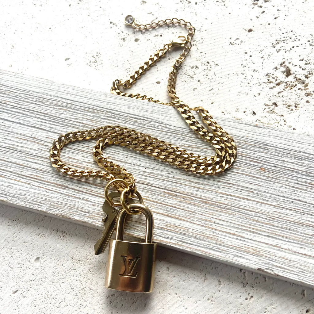 Louis Vuitton Lock Necklace Repurposed Upcycled Genuine LV in Gold - Preorder Now