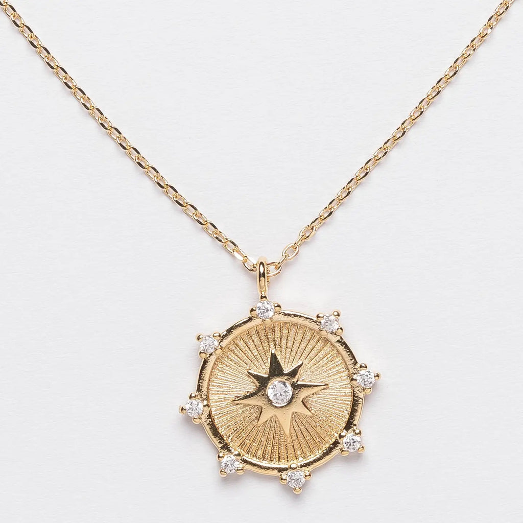 Gold Starburst Medallion Necklace with Crystals - Preorder Now