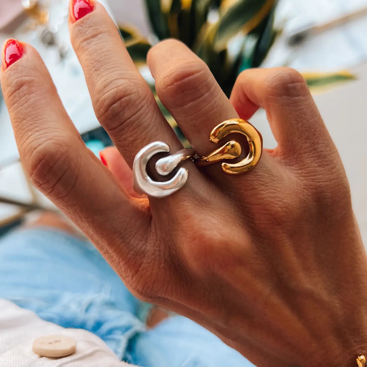 Artistic Shaped Hammered Ring in Gold and Silver - Preorder Now
