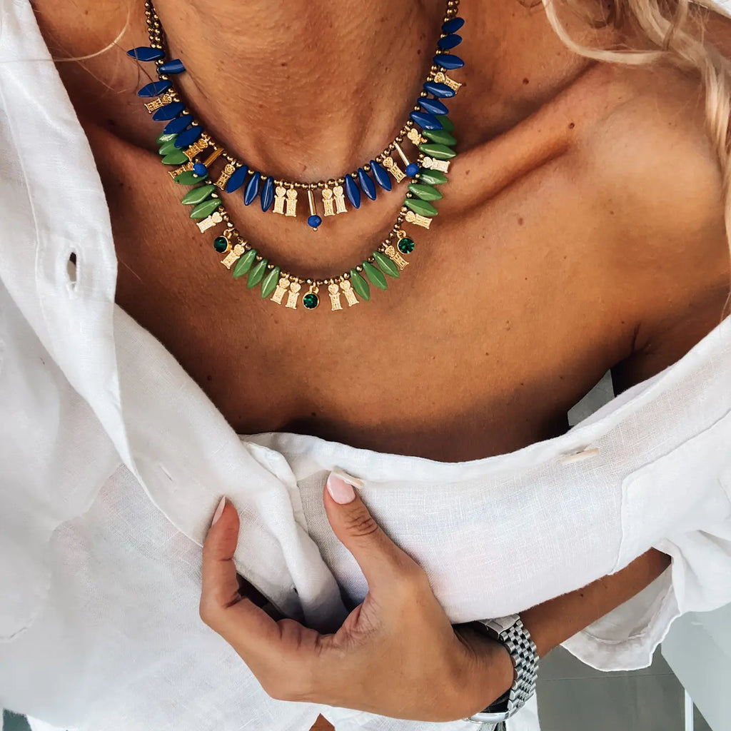 Gold Blue and Green Layering Beaded Necklaces - Preorder Now