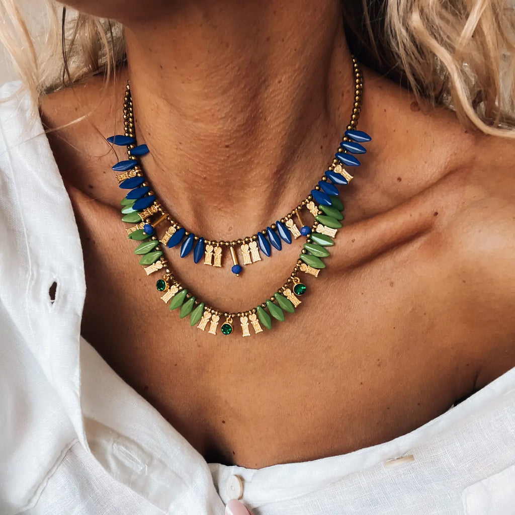 Gold Blue and Green Layering Beaded Necklaces - Preorder Now