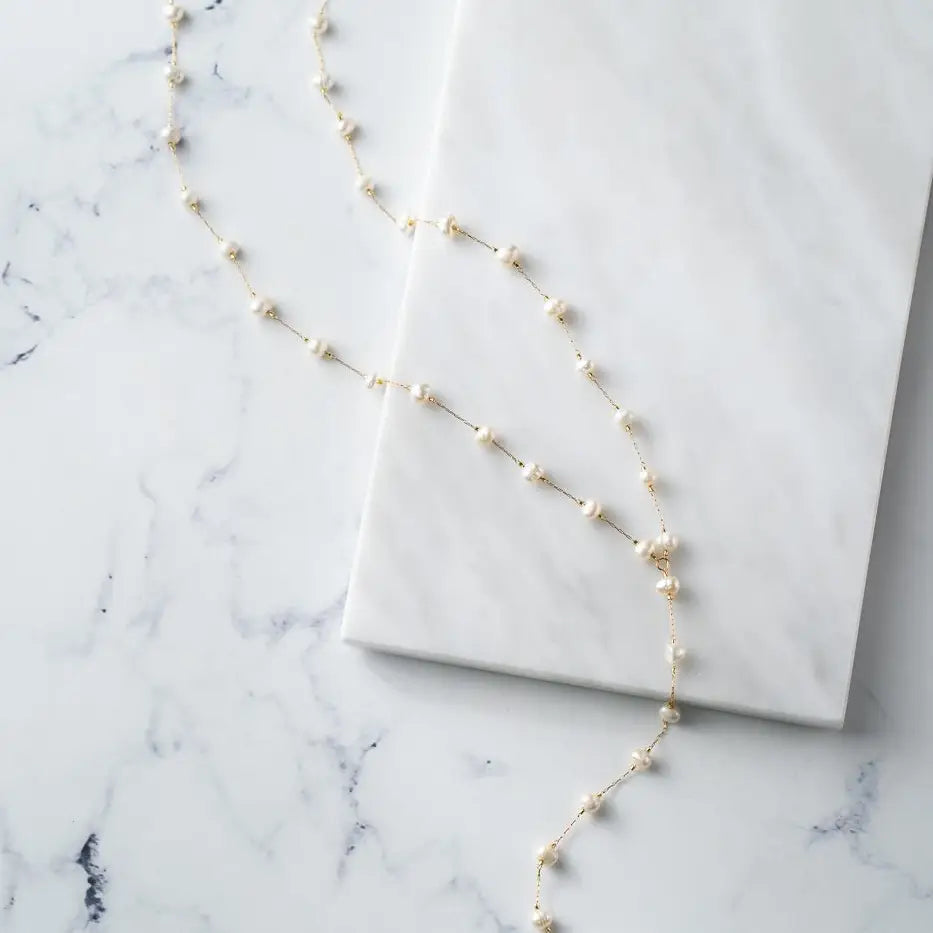Lariat Natural Pearl Rosario in Gold - Preorder Now