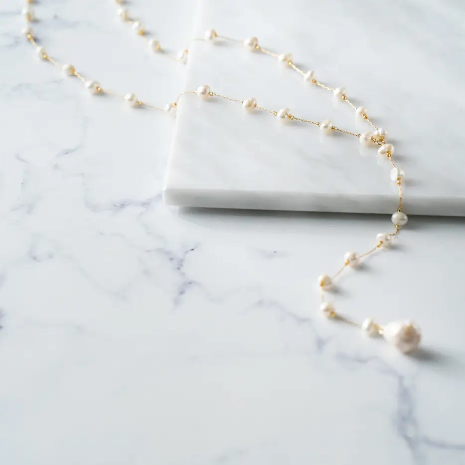 Lariat Natural Pearl Rosario in Gold - Preorder Now