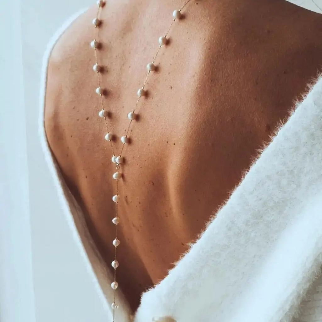 Lariat Natural Pearl Rosario in Gold - Preorder Now