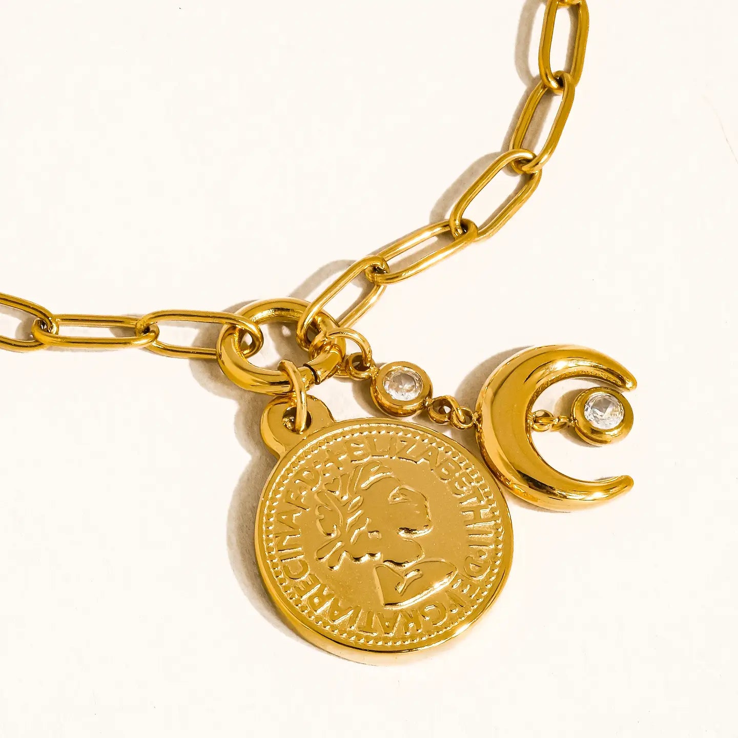 Lark 18K Gold Non-Tarnish Coin Moon Chain Bracelet - Preorder Now