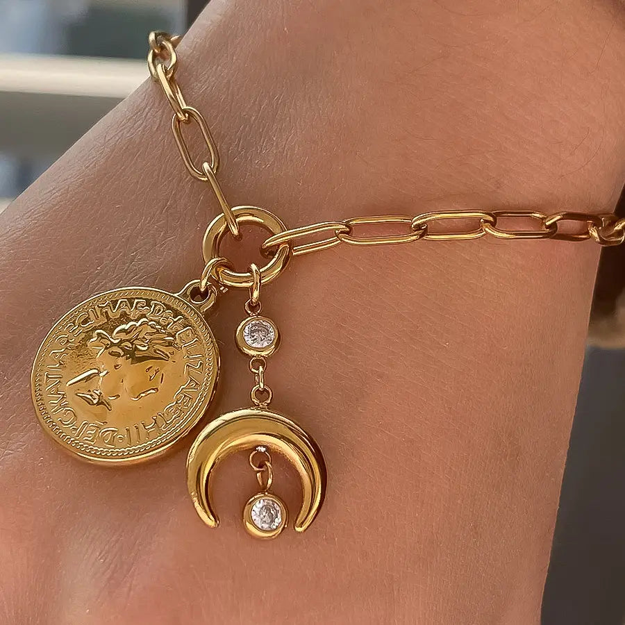 Lark 18K Gold Non-Tarnish Coin Moon Chain Bracelet - Preorder Now