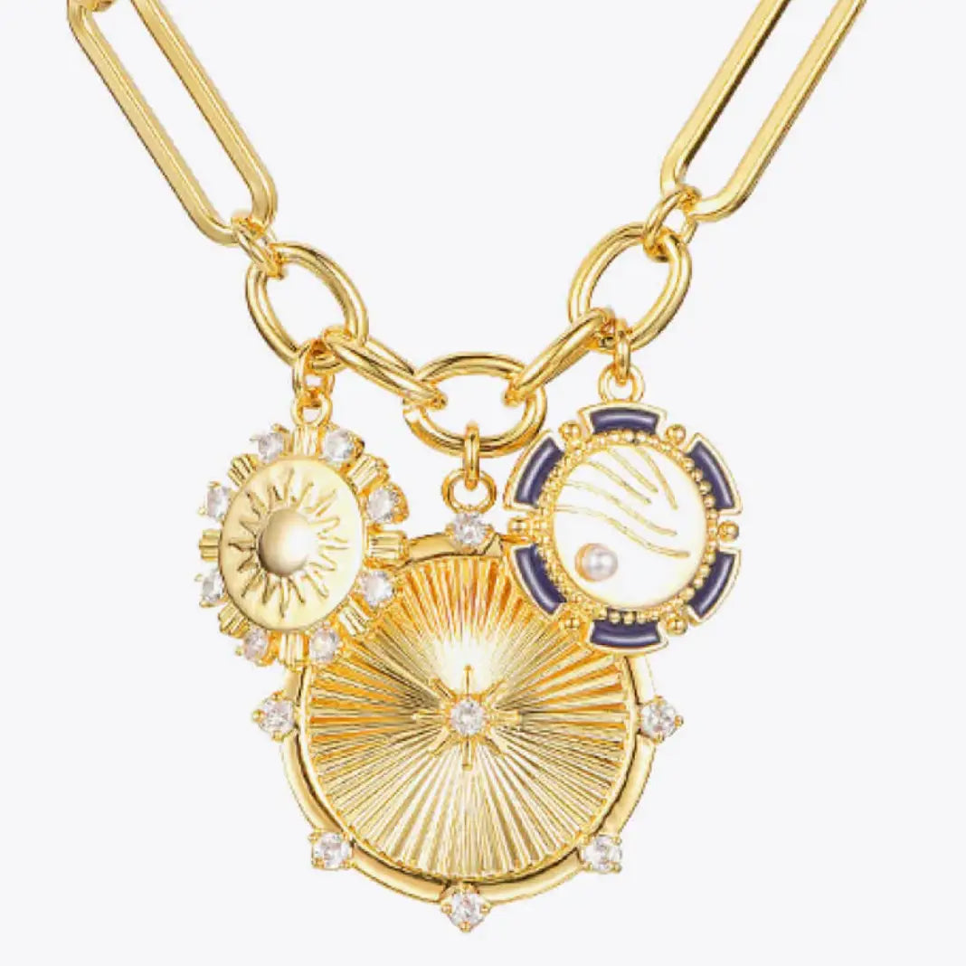 8 Point Wheel Medallion & Sun Charm Coin Necklace - Preorder Now